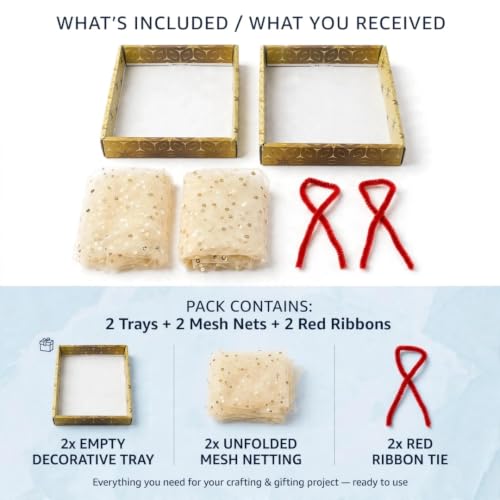 Image of Awestuffs Premium Gift Box Set of 2 with Ribbon Closure, Luxury Decorative Gift Packaging Boxes for Birthday, Wedding, Anniversary, Festival, Return Gifts, Corporate Gifting & Special Occasions (Golden, Gift Tray)