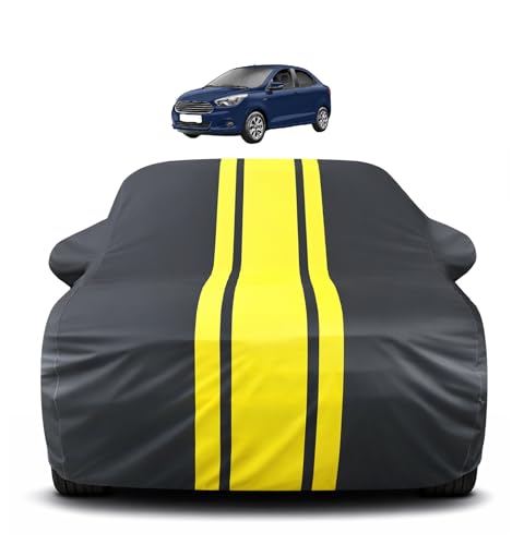 Image of Auto Hub Car Cover Compatible with Ford Figo Aspire with Mirror Pocket, Soft Cotton Lining, Figo Aspire Car Cover Waterproof - Yellow-Black