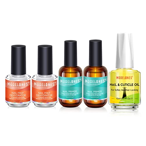 modelones 5Pcs 15ml Nail Prep Dehydrate & Bond Primer with Cuticle Oil Set