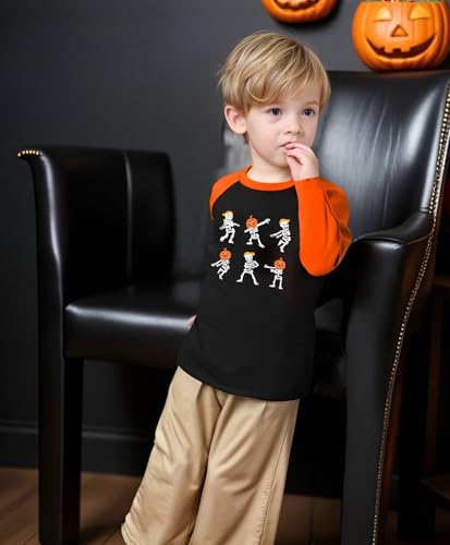 Halloween Shirts for Toddler Boys Cute Dancing Skeleton Graphic Striped Long Sleeve Shirt for 2-8 Years3
