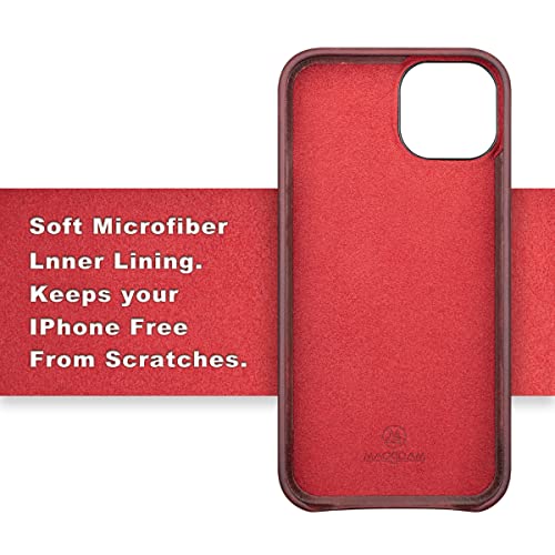 Maogoam Iphone 13 Mini Leather Case, Genuine Vintage Oil Wax Crazy Horse Cowhide Leather Case For Iphone 13 Mini 5.4", Indiana Jones Style, Handcrafted Fully, No Built-In Magnetic Ring (Wine Red) #TOP2