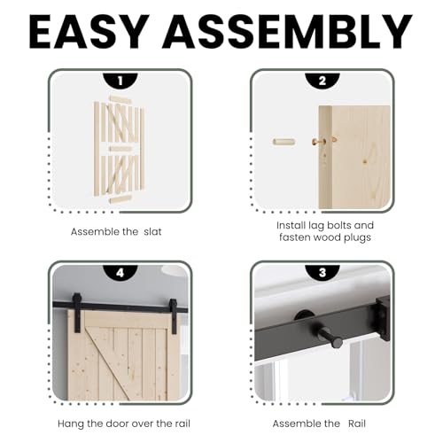 36 x 84 in Paneled Solid Wood Unfinished Barn Door with Installation Hardware Kit