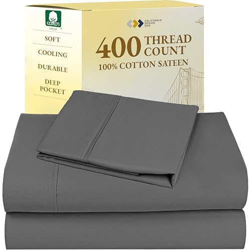 California Design Den Twin XL Sheet Sets - 100% Cotton Sheets, 400 Thread Count Sateen, Deep Pockets, and Durable Bedding, Dorm Essentials for Guys - Grey