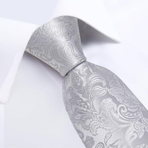 Image of DiBanGu Silk Floral Ties for Men Woven Paisley Necktie and Tie Clip Handkerchief Cufflinks Set for Party Wedding