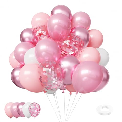 Image of Light Pink Balloons, 60Pcs 12in Pink and White Balloons | Latex Balloons for Girls Birthday Wedding Bridal Shower Decorations