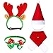 4 Pieces Cute Cat Dog Christmas Santa Hat Scarf Bow Tie Collar Christmas Reindeer Antlers with Ears Head Wear Xmas Costume Accessory for Kitten Puppy Small Pets