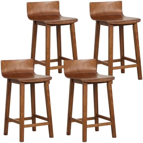 COSTWAY Solid Wood Bar Stools Set of 4, 24.5-inch Counter Height ...