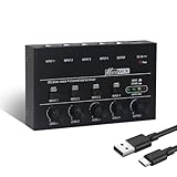 Horse Audio Mixer Line Mixer, 4-Channel Stereo Line Mixer for Sub-Mixing, Ultra Low Noise Operation, for Guitar, Microphone, Bass, Digital Keyboard, Suitable for Bar and Small Club, Black