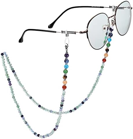 Nupuyai 7 Chakra Crystal Stone Beaded Eyeglass Chain for Women, Ladies Sunglass Chain Face Mask Chain Eyeglass Cord Band Myopia Reading Glass Chain