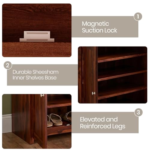 Image of Amazon Brand - Solimo Bondiss Solid Sheesham Wood Shoe Storage Cabinet, Honey Finish, 2 Doors