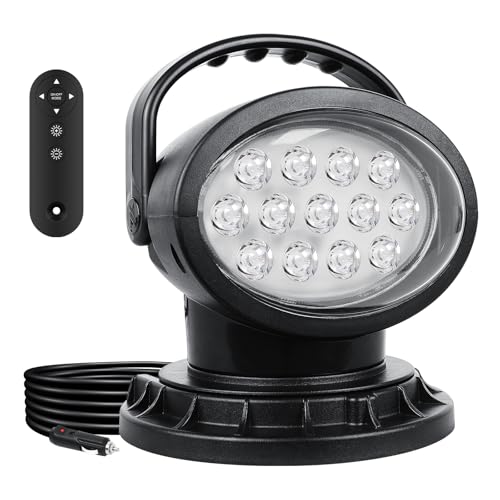 Willpower - Willpower Remote Control LED Search Light, 39W 4000lm 360 Rotating Spotlight for Truck Boat Hunting Marine Searching, Offroad Auxiliary Searchlight Spot Light 12V 24V,11 Powerful Magnets Built-in