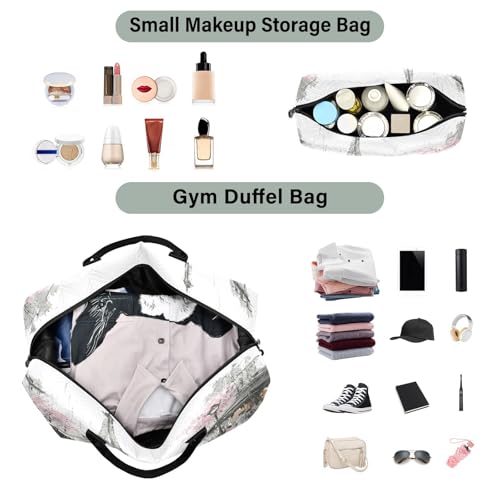 European Paris Eiffel Tower Large Travel Duffle Bag Weekender Overnight Bags Gym Yoga Bag for Women Men with Toiletry Bag4