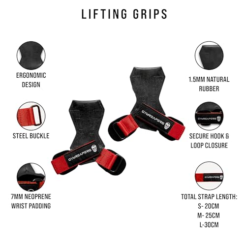 Image of Gymreapers Weight Lifting Grips (Pair) for Heavy Powerlifting, Deadlifts, Rows, Pull Ups, with Neoprene Padded Wrist Wraps Support and Strong Rubber Gloves or Straps for Bodybuilding