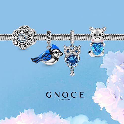 Image of GNOCE Owl Pendant Bead Charm With Bracelet S925 Sterling Silver Guarding You 18k Gold Plated Charm with CZ Fit for Bracelet /Necklace Charm Gifts for Animal Lover