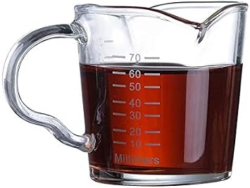 2 1/2 Ounces Borosilicate Glass Measuring Cup with Double Spout and Closed Handle for Left and Right Hand, Small Glass Measuring Cups for Liquids