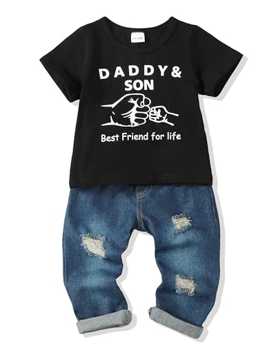 Image of Renotemy Toddler Baby Boy Clothes Denim Outfits Infant Hooded Sweatshirt Jeans Pants Little Boys Clothing