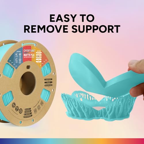 Image of OVERTURE Matte PLA 3D Printer Filament 1.75mm, Matt Surface & Low Warping Filament 1kg Spool (2.2 lbs), Accuracy + /- 0.02 mm, Fit Most FDM Printers (Matte Turquoise)