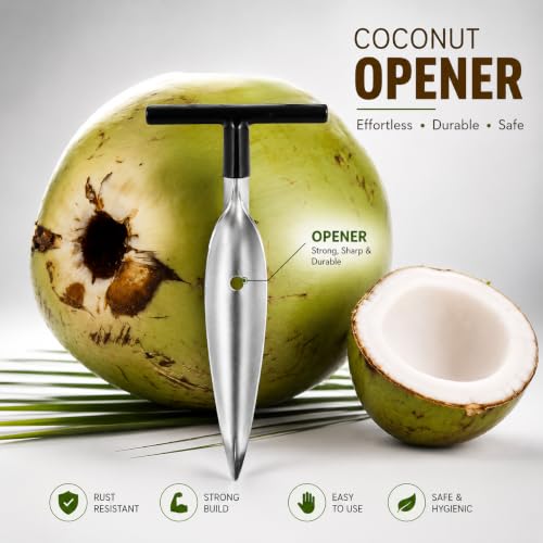 Image of Stainless Steel Coconut Opener Tool with T-Handle | Tender Coconut Piercing Drill for Fresh Young Coconuts | Rust Resistant Coconut Water Opening Tool (Pack of 1)