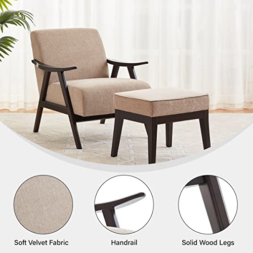 Batohom Solid Wooden Armchair With Ottoman,Mid Century Modern Chair And Footrest,Upholstered Club Chair And Ottoman Set,Comfy Reading Tufted Accent Chair For Bedroom,Side Living Room Chair (Brown) #TOP6