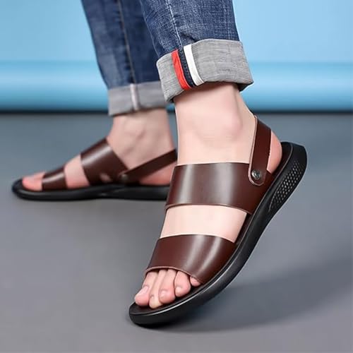 Men's Leather Fashion Sandals - Open Toe with Adjustable Ankle Strap - Slip-On Beach Shoes - Non-Slip Soft Comfortable Slides4