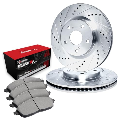 Image of R1 Concepts Front Brake Kit Fits 2015-2017 Lexus NX200t; 2018-2021 Lexus NX300; 2015-2021 Lexus NX300h; 2010-2015 Lexus RX350| Optimum Oep Brake Pads and Drilled Slotted Brake Rotors| 12.9 inch Front