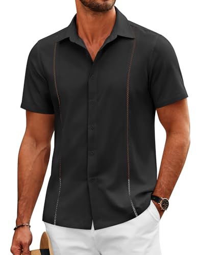 COOFANDY Mens Cuban Guayabera Shirts Short Sleeve Button Down Shirt Lightweight Summer Beach Shirts