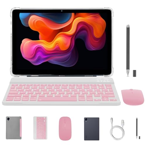 Image of Android Tablet 10inch with Keyboard 4G LTE Dual SIM Octa-Core Processor 8GB RAM 128GB ROM 1TB Extended, Full HD IPS Touchscreen Dual Camera,WiFi /Bluetooth Gaming Tablet with Leather Case Mouse Stylus