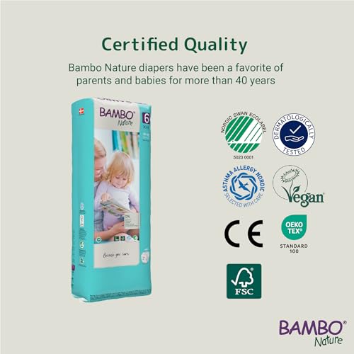 Image of Bambo Nature Hypoallergenic Baby Diapers, Eco-Labeled Diapers, Enhanced Leakage Protection, Totally Chlorine-Free, Skin Friendly, and Super Absorbent - Size 6 (120 Count)