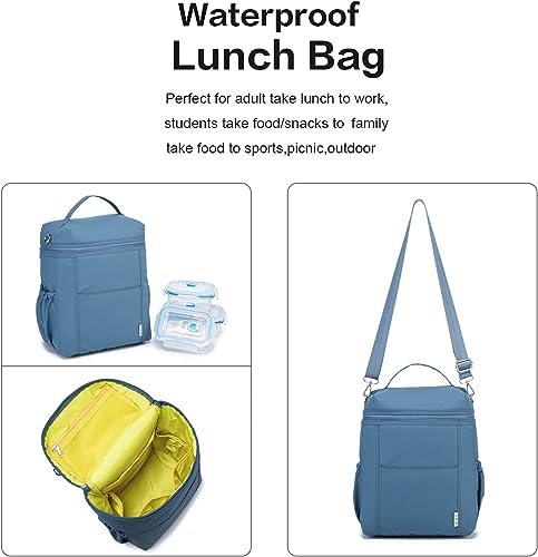 Image of NOL Natural Organic Lifestyle Insulated Lunch Bags for Women Cooler Bag Lightweight Nylon Waterproof Lunch Box For Work (Dusty blue, Large)