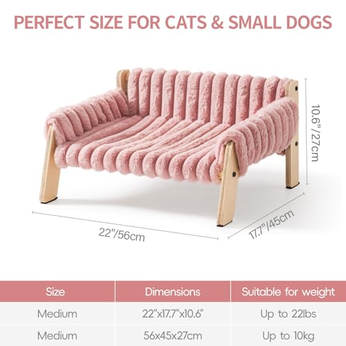 MEWOOFUN Erhöhtes Weich Katzensofa Bett für große Katzen und Kätzchen, Stabiles Katzenbett kleines Hundebett mit waschbarem abnehmbarem Bett (Rosa, M)