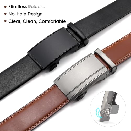 Ratchet Belts for Men- 2-Pack Men‘s Ratchet Adjustable Click Slide Belts for Dress Casual 1 3/8" Leather Belt Gift2