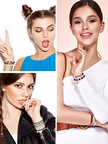 Jadive 36 Pcs Clay Bracelets Heishi Surfer Bracelets Set Preppy Happy Smile Colorful Beaded Stretch Bracelets Disc Bracelets Y2K Kidcore Aesthetic Summer Beach Jewelry For Women Girls (Cute Style) #TOP4