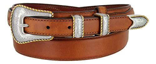 Western Ranger Oil-Tanned Genuine Leather Belt w/Silver & Gold Buckle Set for Women
