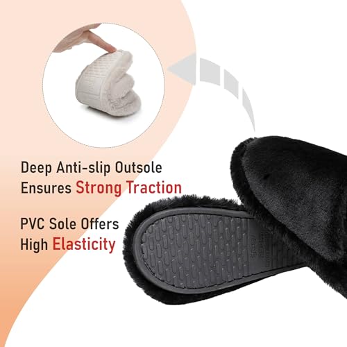Image of Crazy Lady Women's Fuzzy House Memory Foam Slippers Fluffy Furry Fur Slippers Scuff Outdoor Indoor Warm Cozy Plush Bedroom Shoes Soft Flat Comfy Anti-Slip(Black36)
