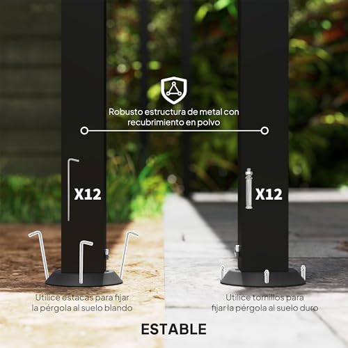 Outsunny Pérgola de Pared 6x3 m Cenador Gazebo con Techo de Poliéster Impermeable y Estructura Metálica Pabellón para Patio Terraza Balcón Crema - imagen 4