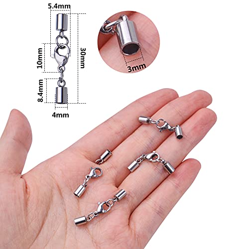 20Pcs Stainless Steel Leather Cord End Caps With Lobster Clasp Connector Necklace Cord Ends Bracelet Ends For Jewelry Making #TOP6