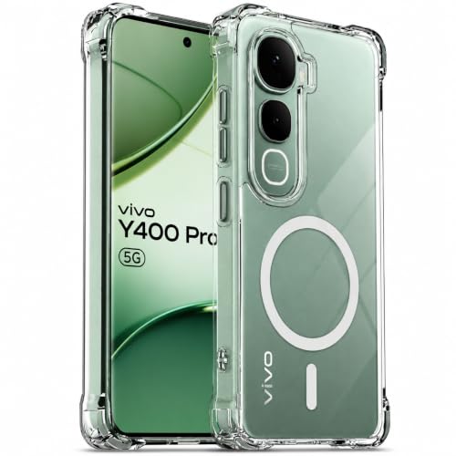 Image of Transparent Back Cover for Vivo Y400 Pro 5G Cover Shockproof Side TPU Bumper & Back Pc Protective Magnetic Support Cover Case (Vivo Y400 Pro 5G)