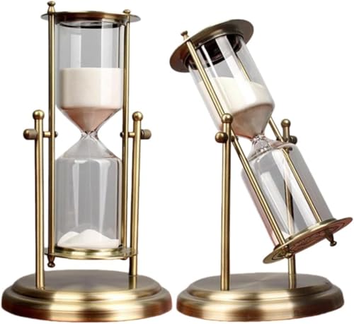 Danussi回転砂時計飾り、砂時計タイマー、15/30/60分、ガラス、デスクトップ装飾、金属、時間管理、家の装飾、誕生日プレゼント (黒い砂,30分)
