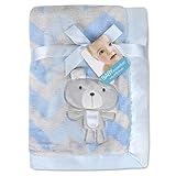 Baby Essentials 30x40 Fleece Baby Blanket with Satin Trim for Boys, Girls, and Unknown Gender Baby (Blue Chevron)
