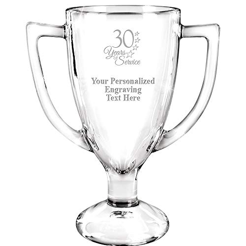 Crown Awards Personalized Glass Trophy, 7" Custom Engraved 30 Years of Service Glass Cup Award Prime