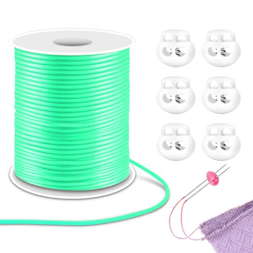 6pcs Plastic Stitch Holders for Knitting Needle Stoppers 54.68 Yards 2mm Hollow Barber Cords for Knitting Stitch Holders Needle Point Protectors Crochet Accessories and Gadgets Pony Bead Lacing Cord
