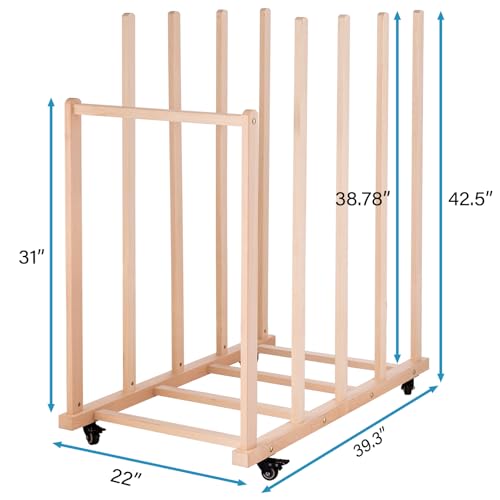 Somime Extra Large Art Canvas Storage Rack, Art Drying Rack, Wooden Canvas Boards Rack with Handle and Caster Wheels for Drawing Boards, Panels, Artwork in Art Studio/Gallery