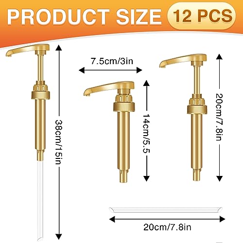 Image of VOISEN Coffee Syrup Pumps, 12 Pack Gold Syrup Pump, Skinny Syrup Pump for 750ml 25.4oz Syrup Bottle, Syrup Pumps Dispenser for Kitchen Dinning Coffee Bar Drinking Mixes,DaVinci,Jordans
