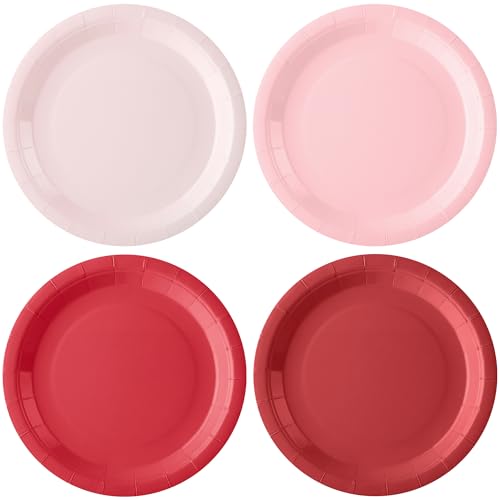 AimFun 48 Pcs Red Pink Paper Plates Valentines Day Gradient Color Party Plates 7 Inch Disposable Round Dessert Cake Plates for Baby Bridal Shower Birthday Mothers Day Party Supplies