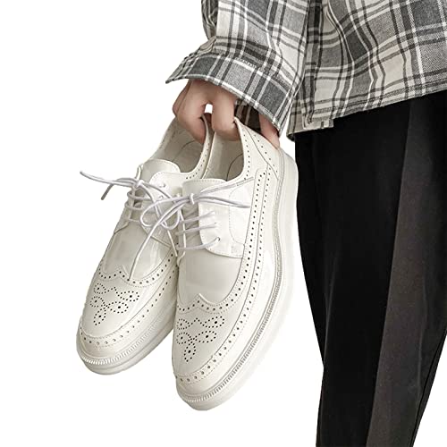 Men's Platform Brogue Dress Shoes Microfiber Leather Lace-Up Sneakers3