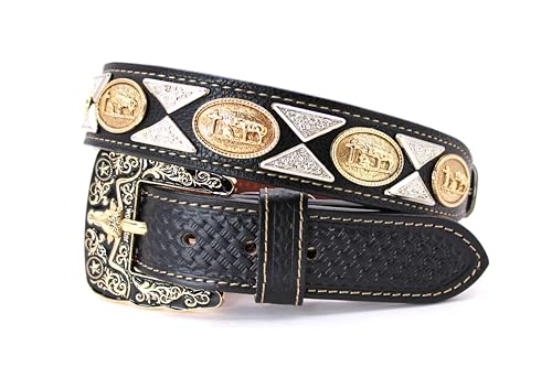 Western Leather Belt Gold Berry with Triangular Silver Concho Decoration