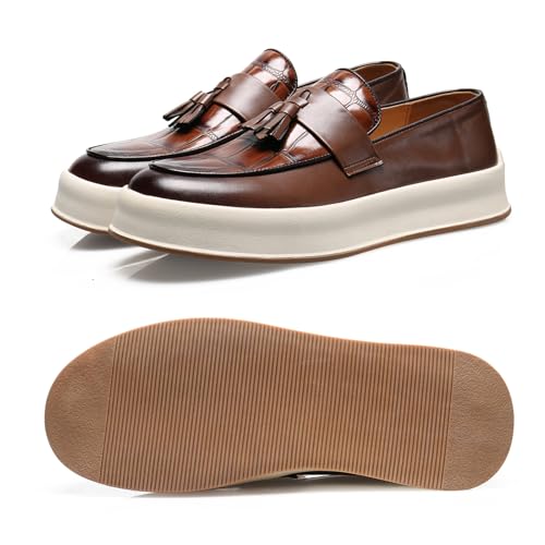 Men's Leather Platform Slip On Tassel Loafers Round Toe Low Top Comfort Non-Slip Luxury Dress Shoes Casual Formal Business Work Penny Loafers2