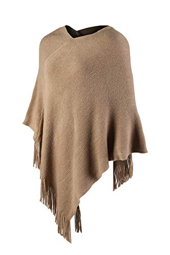 Women Poncho Sweater V Neck Solid Knit Pullover Cape Lightweight Shawl Elegant Wrap with Fringes Gifts for Womens3