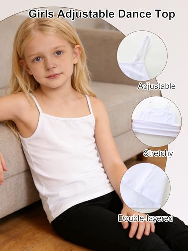Image of Girls Undershirts Camisole Tank Tops for Kids with Adjustable Straps Cotton Dance Cami for Teen 5-12 Years