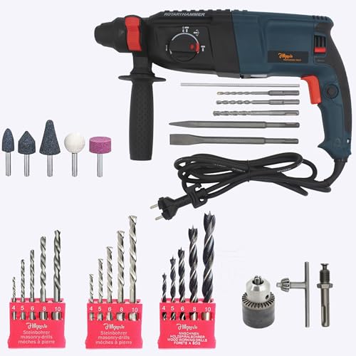Image of Hillgrove HGCM1363M1 1200W 100% Copper Winding 26mm Rotary Hammer Impact Gun Chipping Hammering Drilling Breaker Drill Machine Kit Set
